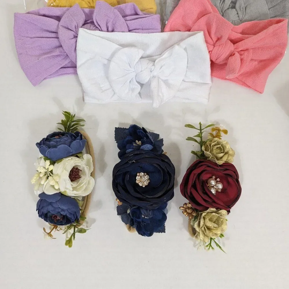 Infant Baby Girl Headbands Lot of 13 Bright Colors Floral Nylon Stretchy